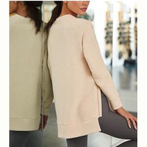 Varley Manning Sweatshirt Ribbed Zip Sides Tan Anthropologie